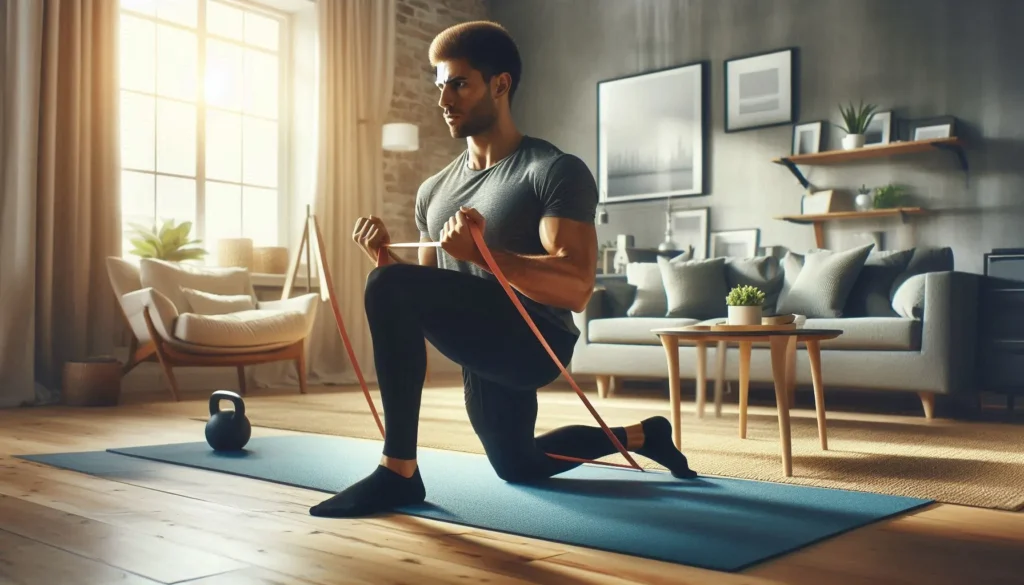 A person doing a resistance band workout