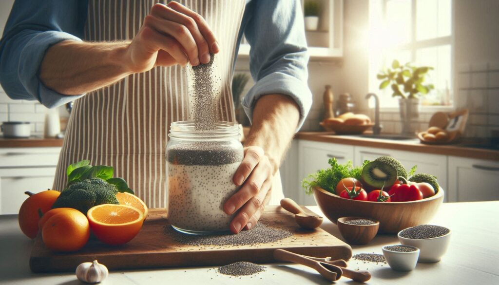 A person sprinkling Chia Seeds