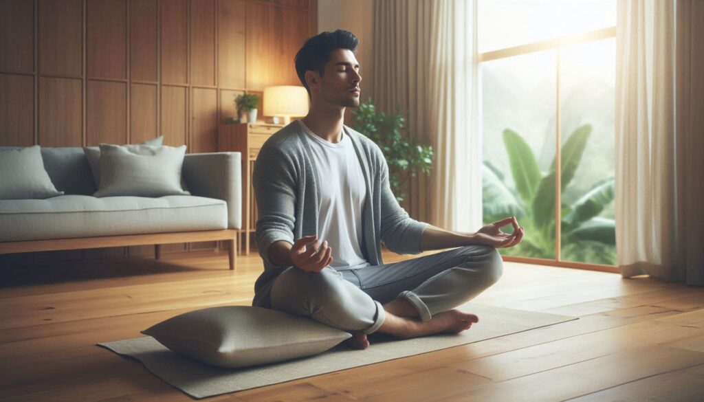 Person sitting comfortably on a Meditation Cushion