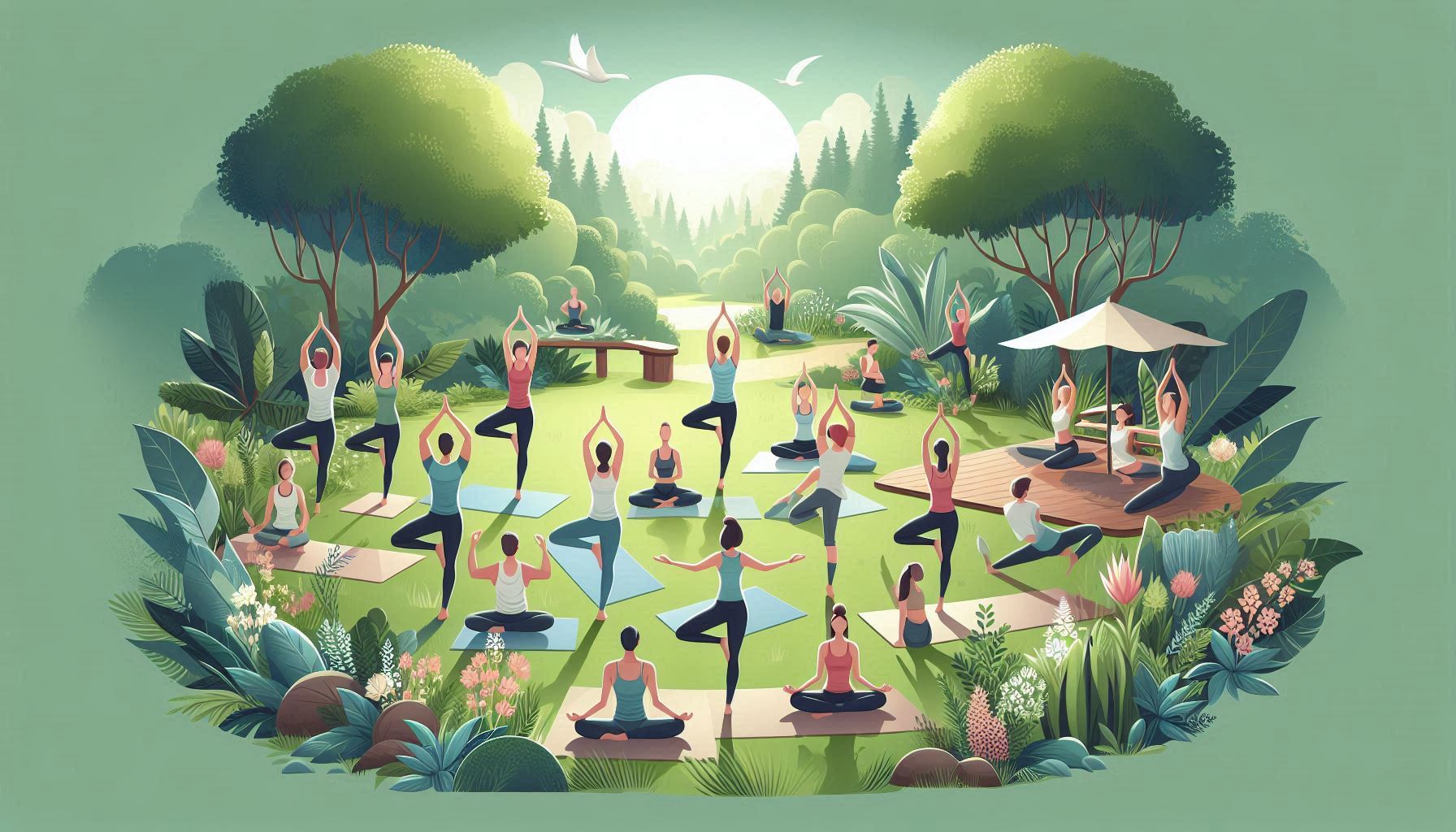 a group of people doing yoga in the woods showing Benefits of Yoga